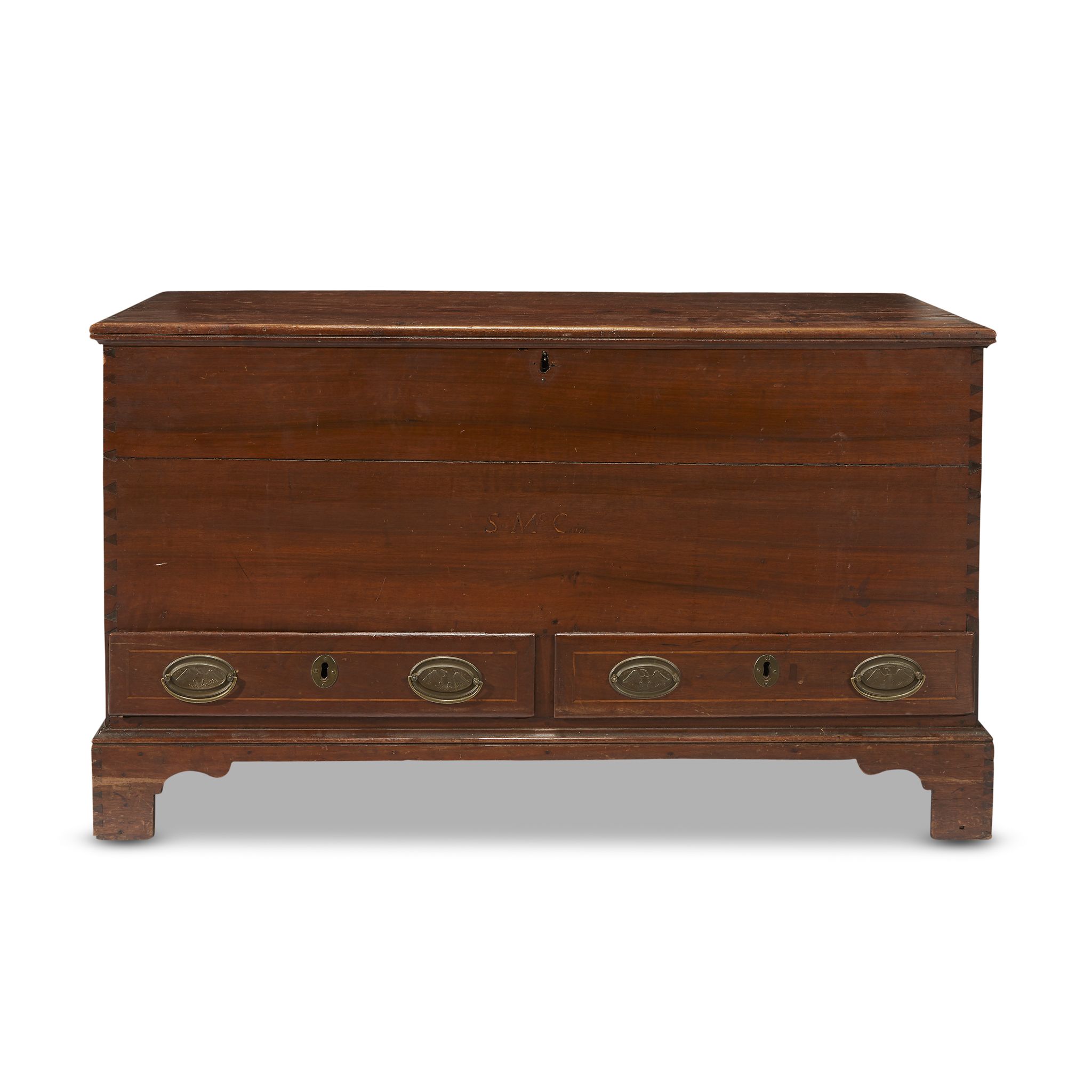 Past auction Federal inlaid walnut blanket chest with drawers Possibly