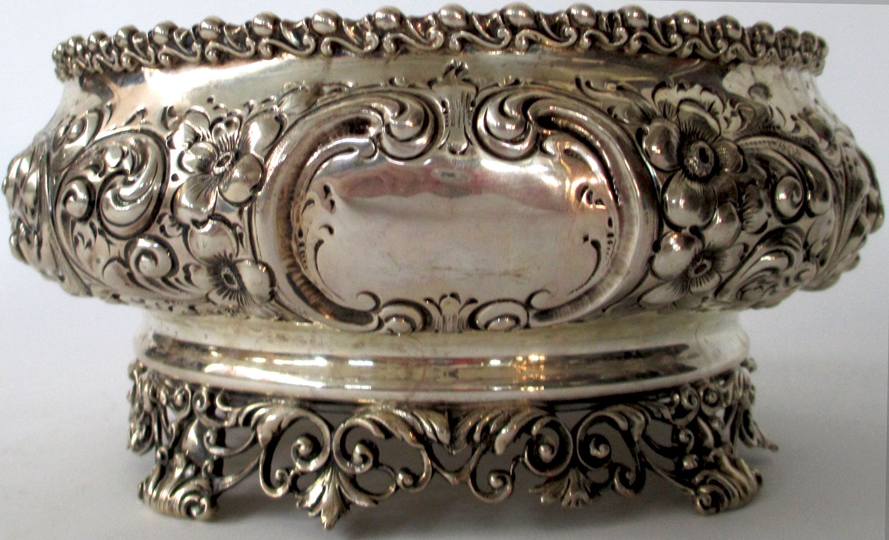 Past auction Sterling silver repoussé footed bowl mauser manufacturing