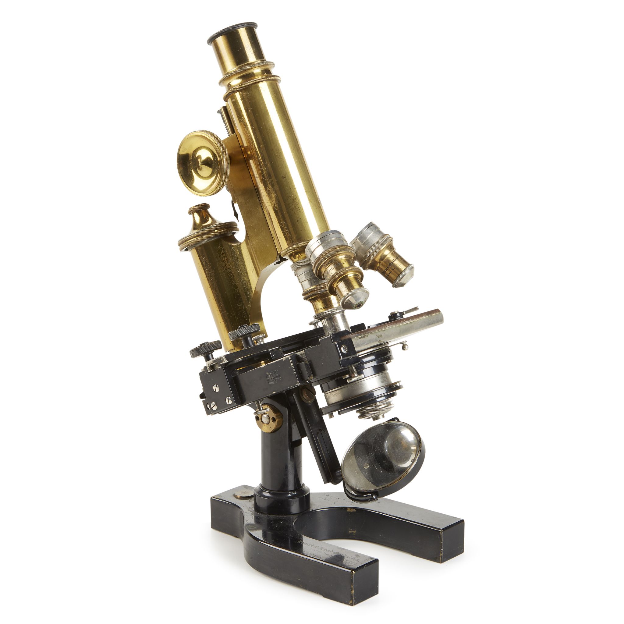 Past auction Brass compound monocular microscope Bausch & Lomb Optical Co., Rochester, NY