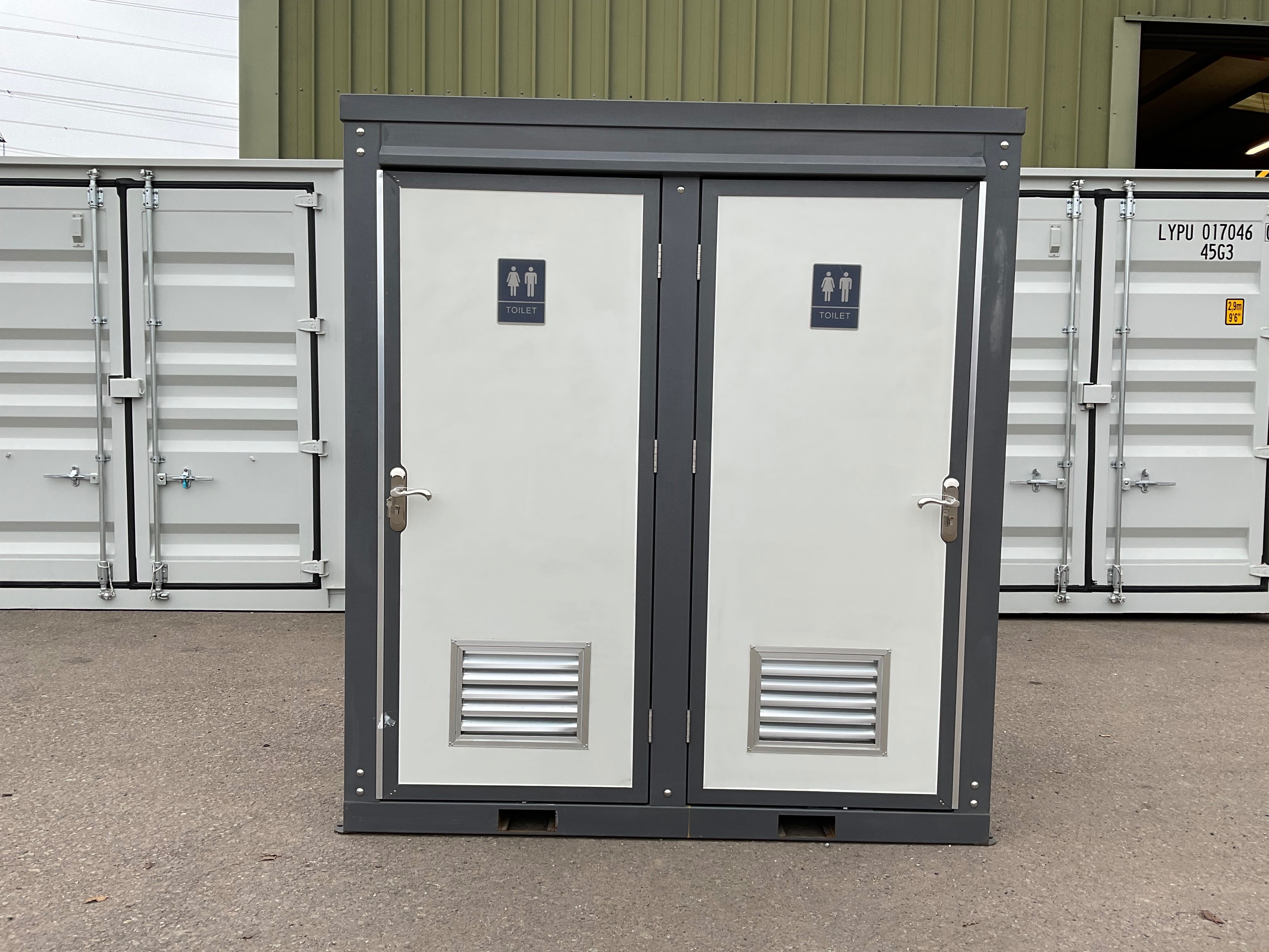 Unused Double Toilet Units & Office Container, 20ft Farm Gates, 14ft Heavy Duty Bi-Parting Gates, 10ft – 6.5ft Workbenches, due to Stock Clearance | Subject to Vendor Approval