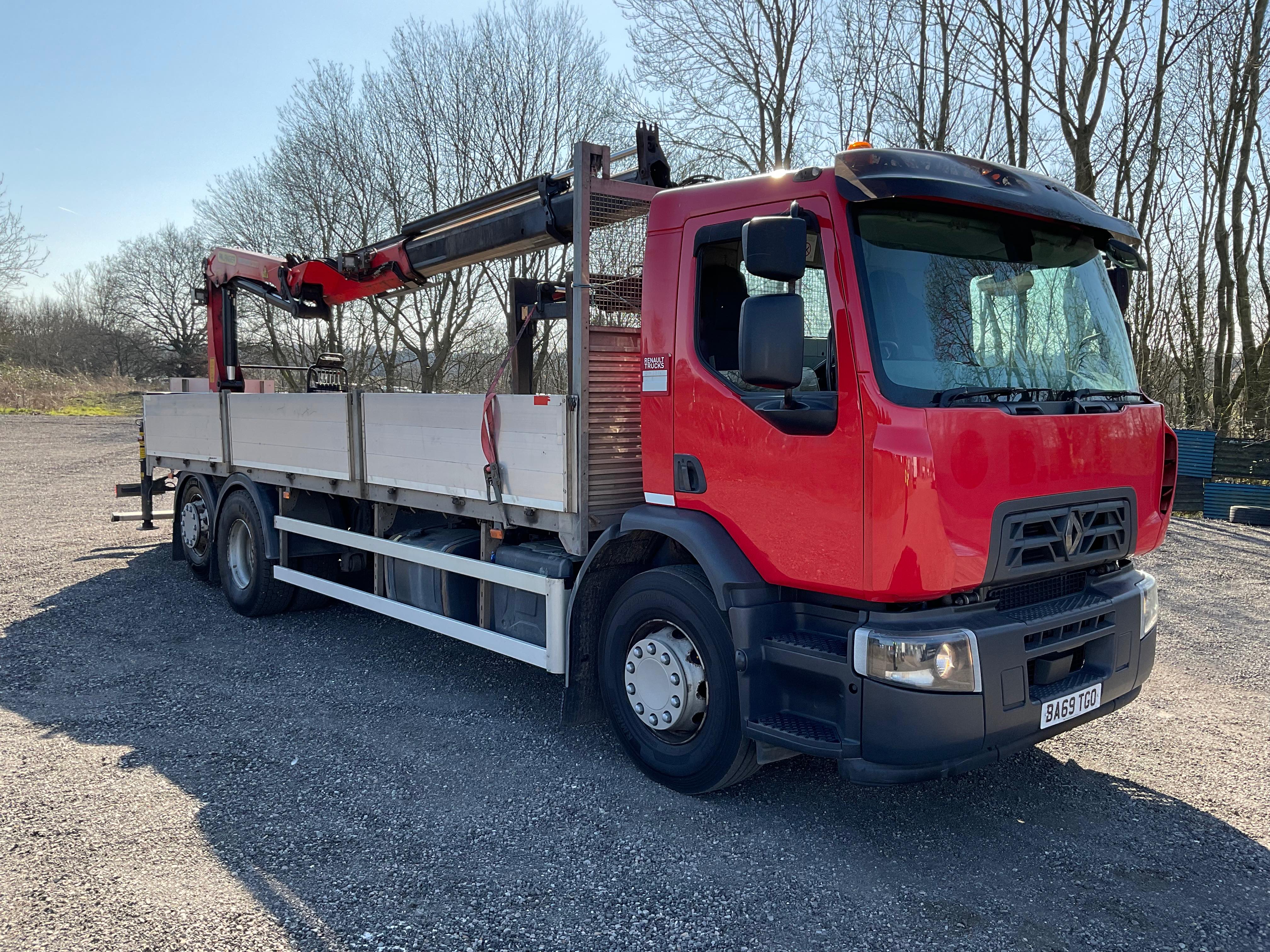 2019 Renault D Wide 320 DTI8 Dropside Lorry with Palfinger Crane & 2019 Renault T Range 26 Tonne Curtainsider direct from Manufacturer, due to Fleet Renewal